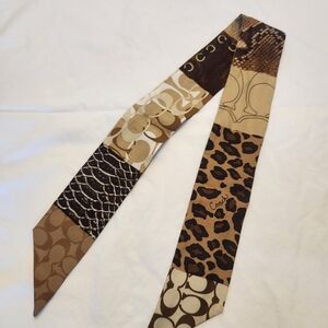 Coach Tan and Brown Patterned Silk Scarf